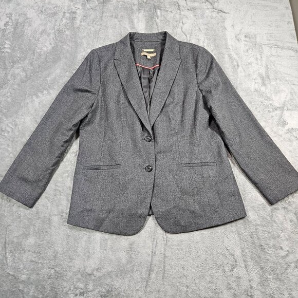 Talbots Blazer Womens 16 Petite Gray Wool Blend Stretch Career Preppy Academia - Picture 1 of 10